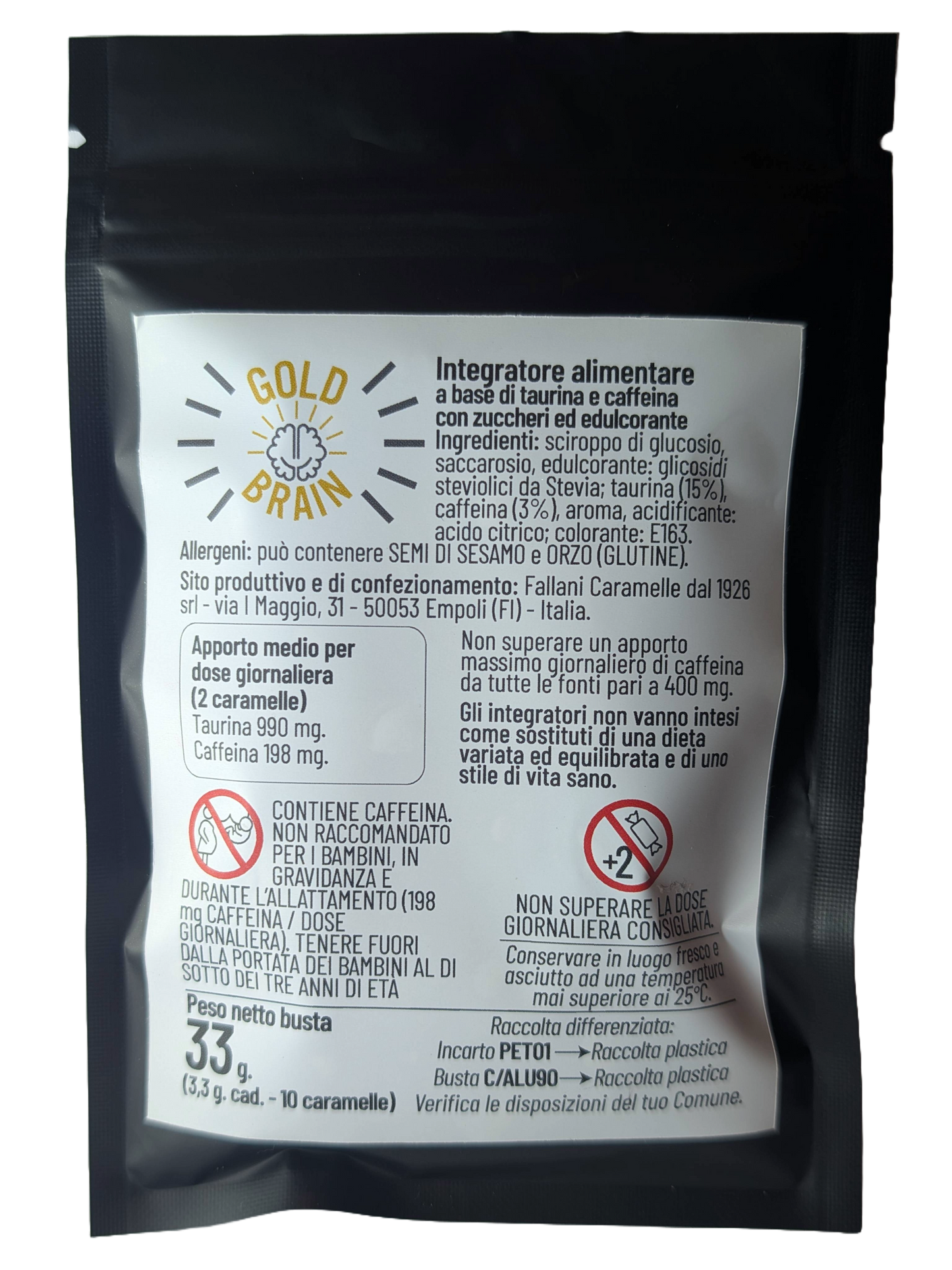 Gold Brain: L'Alternativa agli Energy Drink (10 Caramelle)